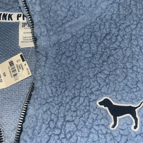 Victoria's Secret PINK VS Sherpa Quarter Zip Pullover Sweatshirt Blue S NEW - Picture 4 of 5